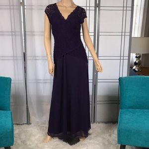 Onyx Nite | Formal Maxi Dark Purple Sheer & Lace Gown | Size 6